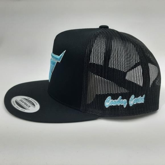 Western Cowboy Cartel Flat Bill Snapback Mesh Trucker Hat Cap Black Puff Embroid - Picture 2 of 5